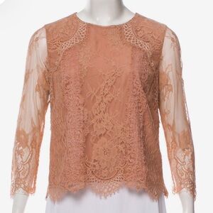 Alice + Olivia champagne lace long sleeve top with zip closure at back